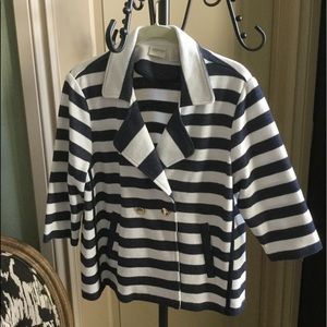 Navy and white striped Chico's 3/4 sleeve jacket